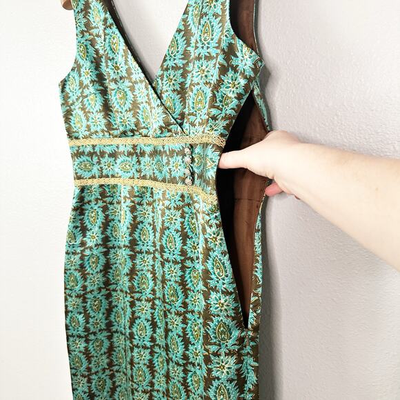 Cynthia Howie Satin Ornate Floral Sheath Dress Women's Size 12 linen/silk - Picture 4 of 13
